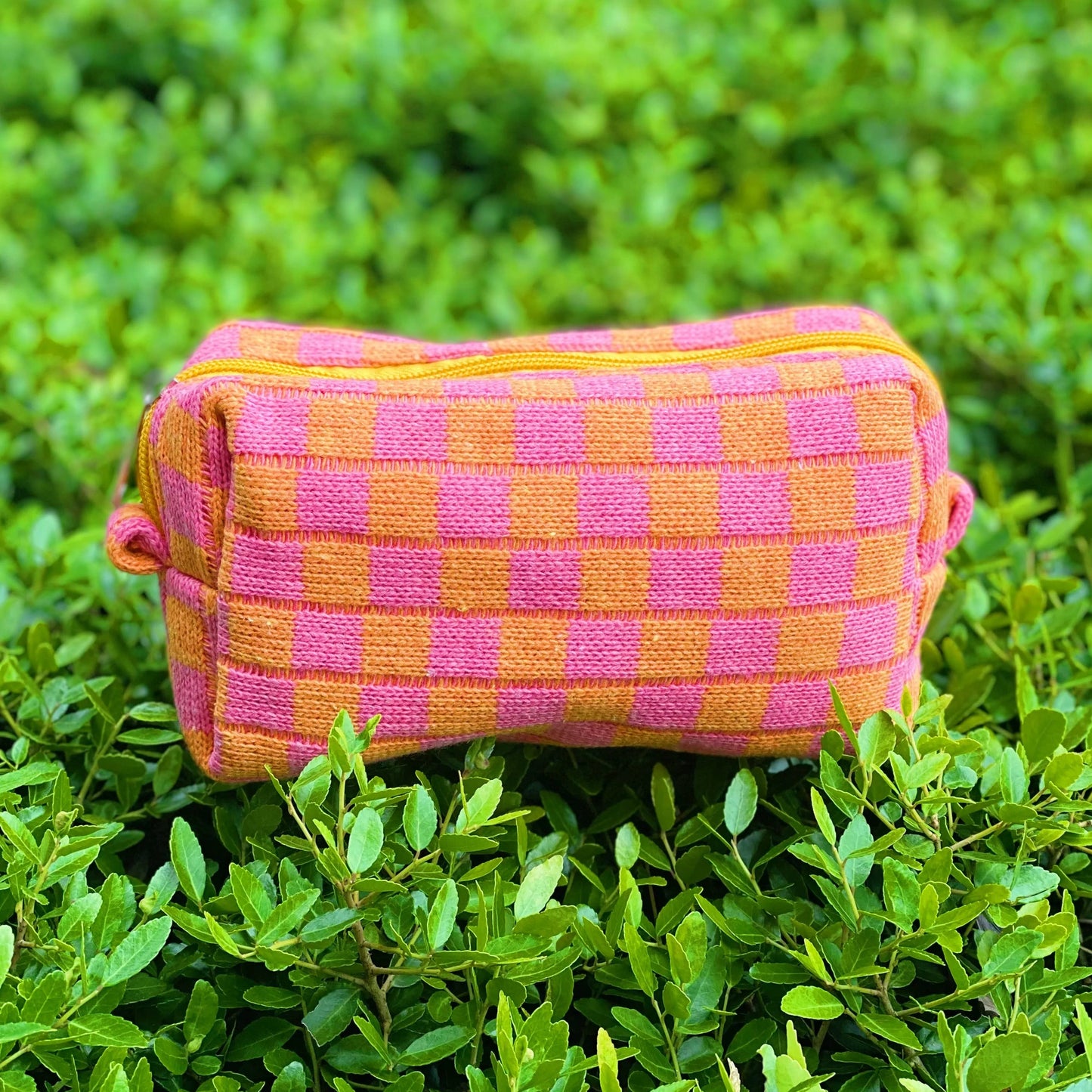 Checkered Knit Cosmetic Bag
