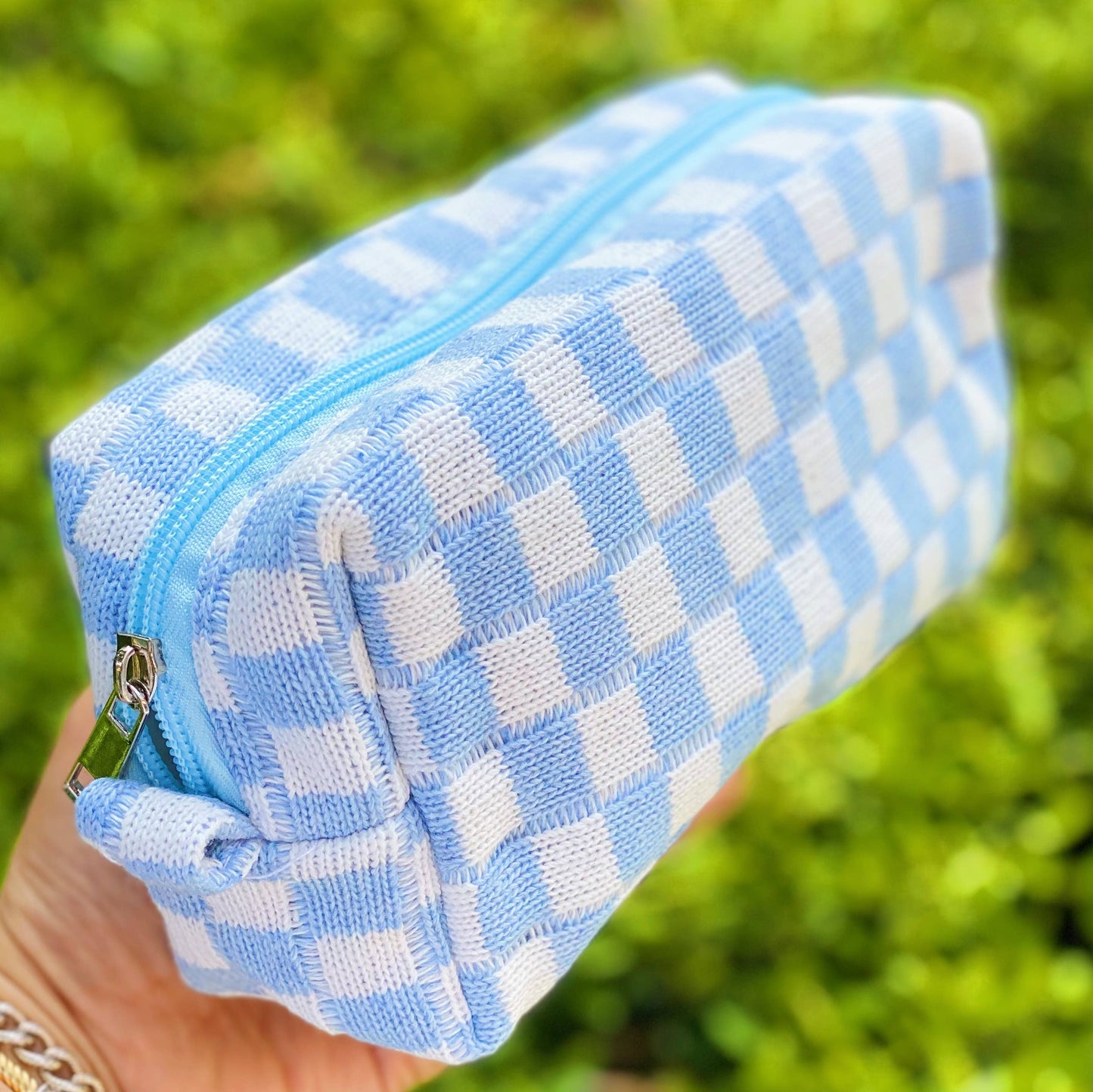 Checkered Knit Cosmetic Bag