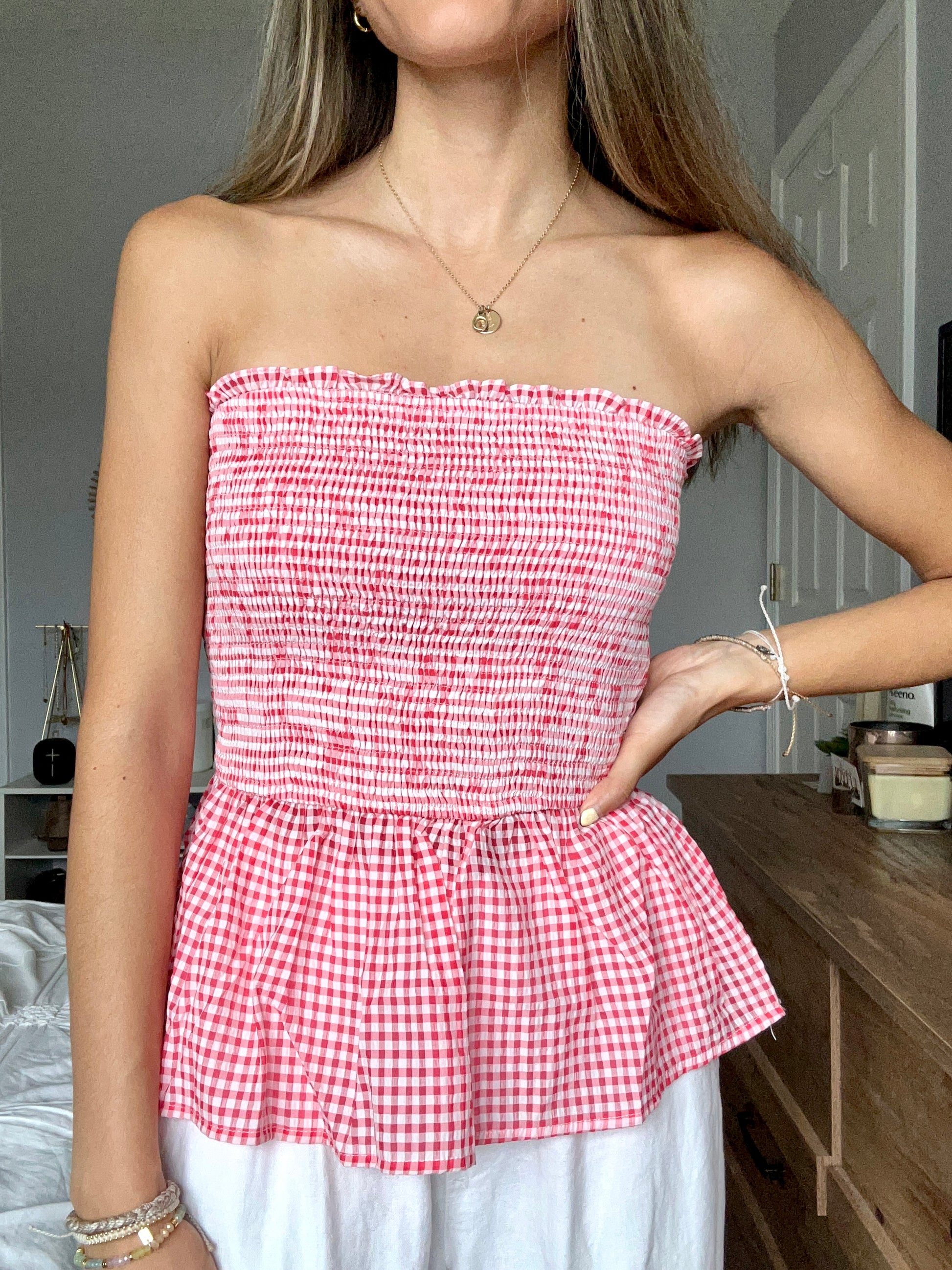 Vivienne Gingham Smocked Peplum Tube Top - Red/White *LAST ONE* – Liv + Roo