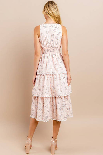 Amelia Floral Printed Midi Dress - Pink/Cream *LAST ONE*