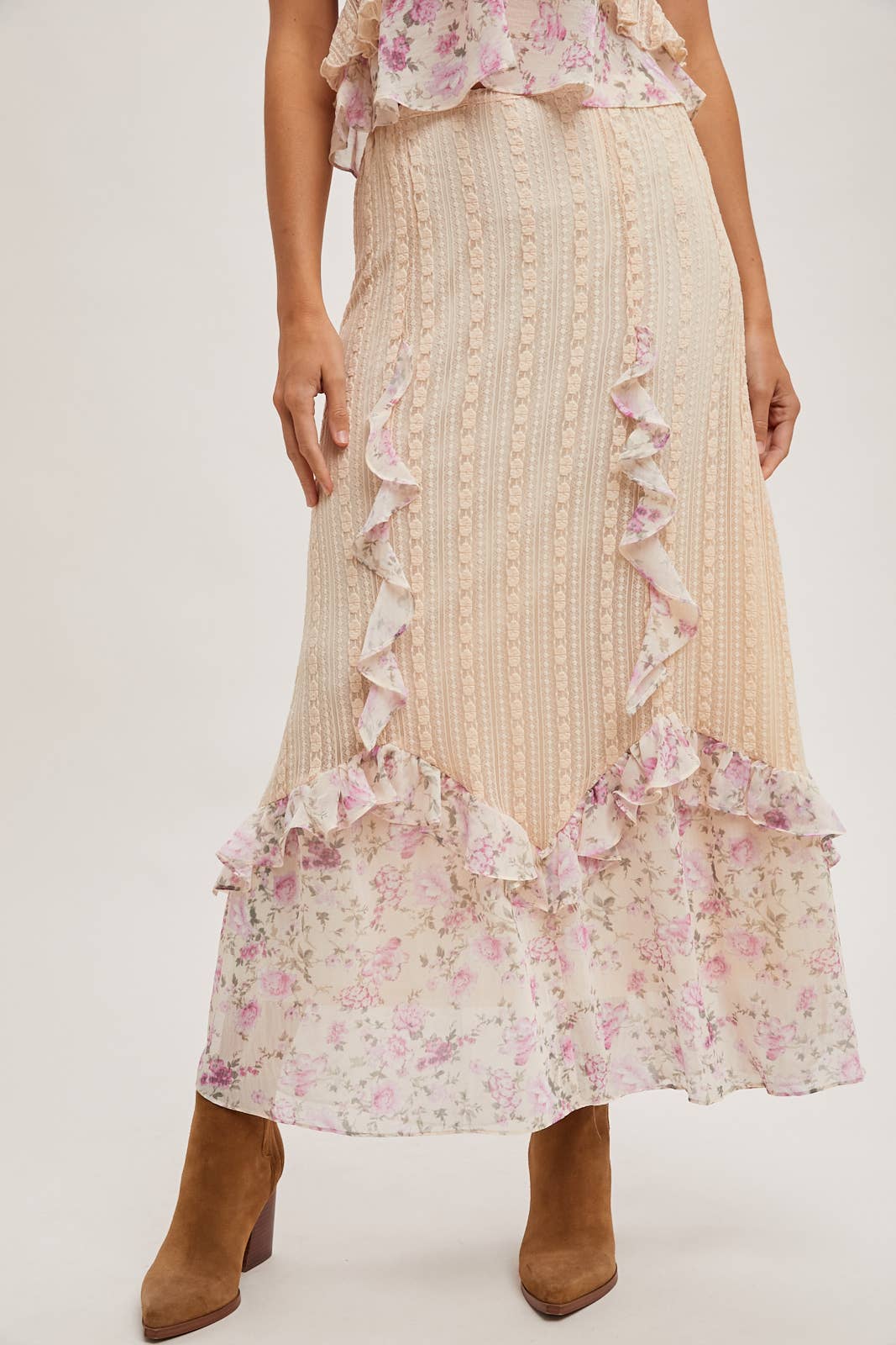 Penelope Floral Lace Skirt - Pink/Cream