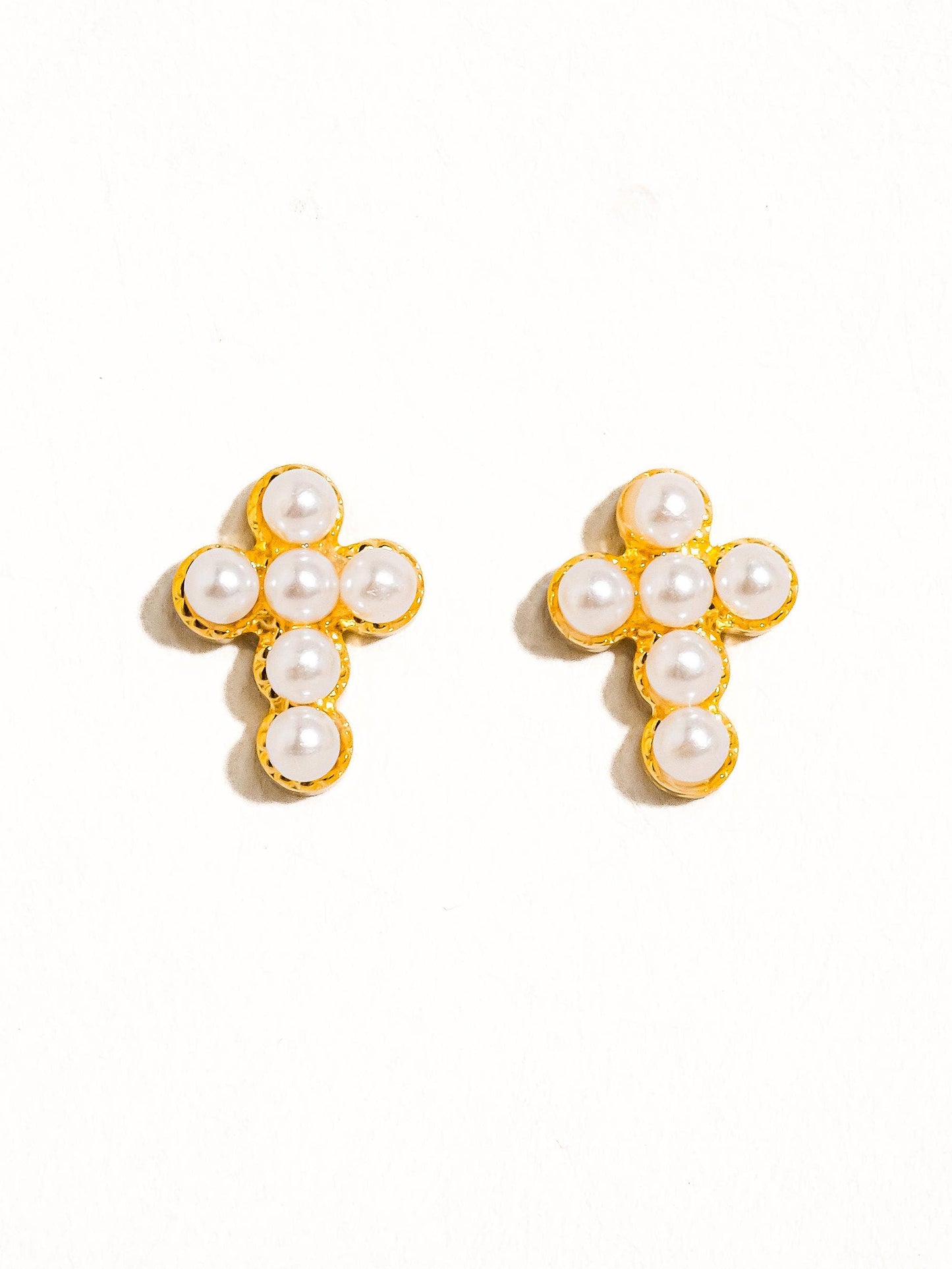 Pearl Cross Stud Earrings