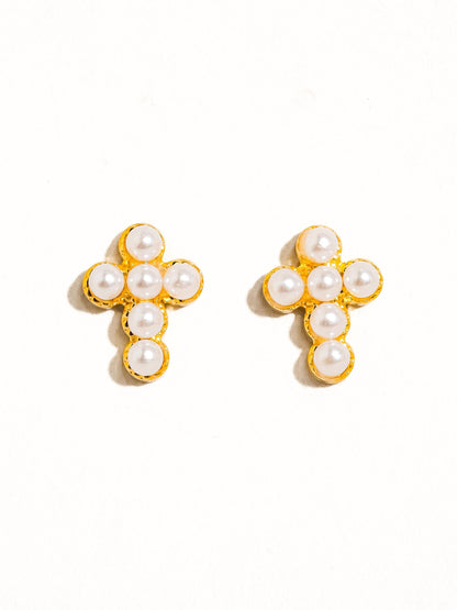 Pearl Cross Stud Earrings