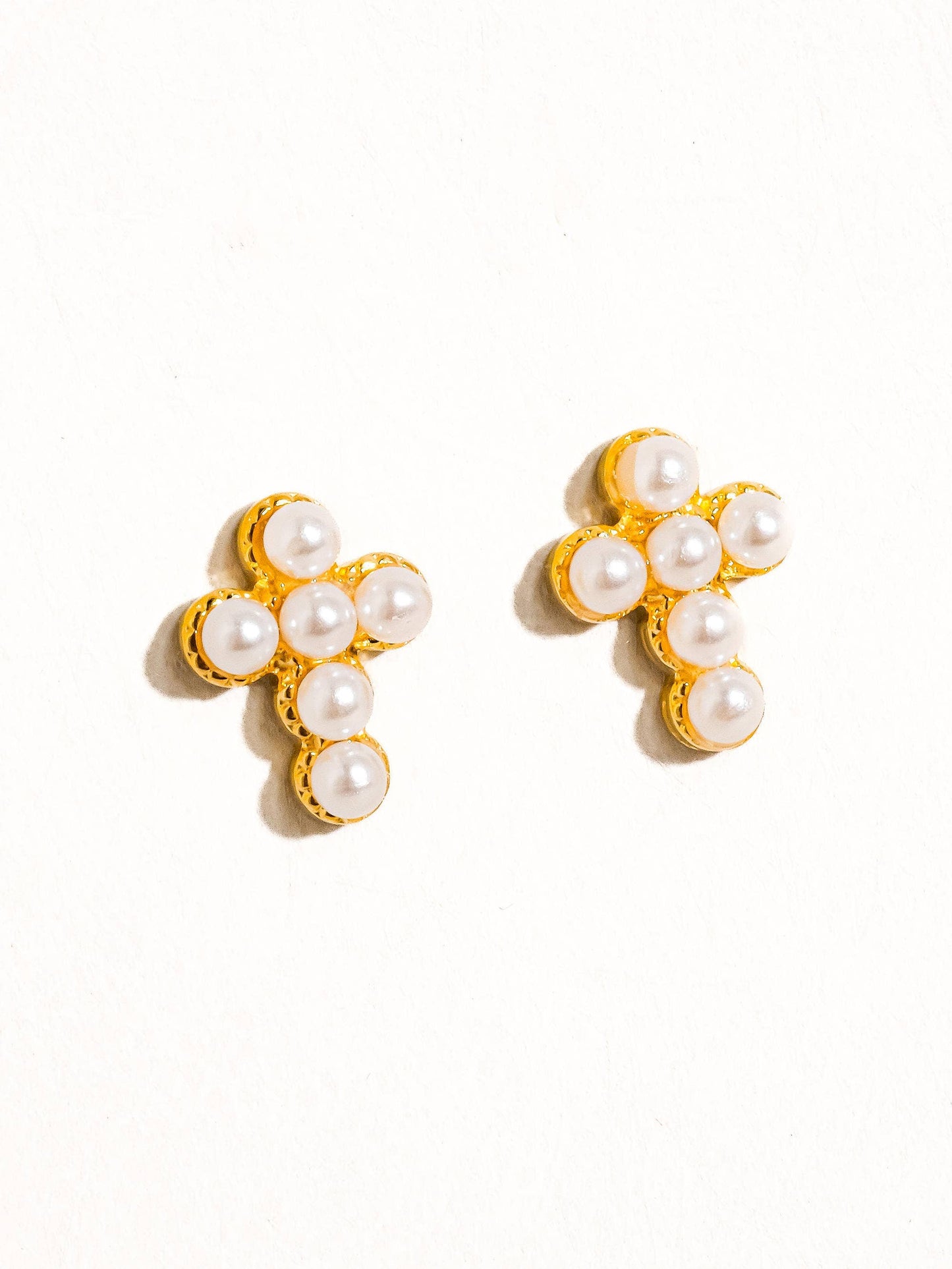 Pearl Cross Stud Earrings