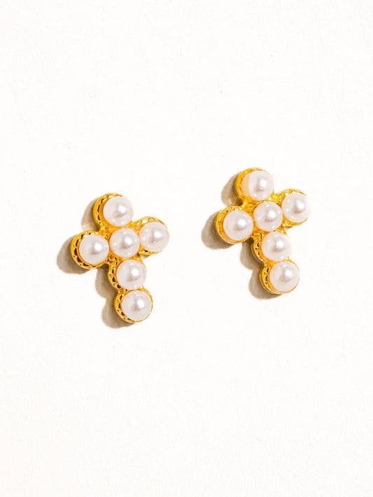 Pearl Cross Stud Earrings