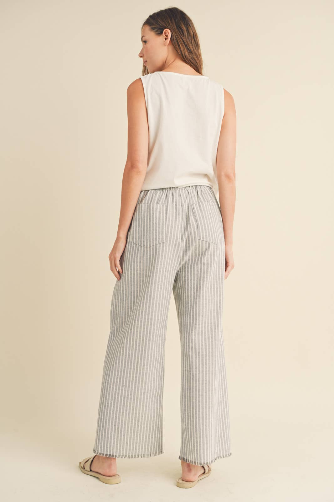 Striped Linen Pants with Raw Edge - Blue/White *LAST ONE*