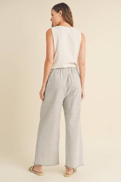 Striped Linen Pants with Raw Edge - Blue/White *LAST ONE*