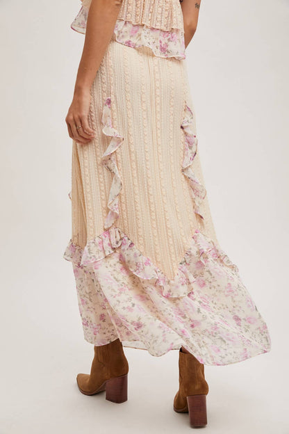 Penelope Floral Lace Skirt - Pink/Cream