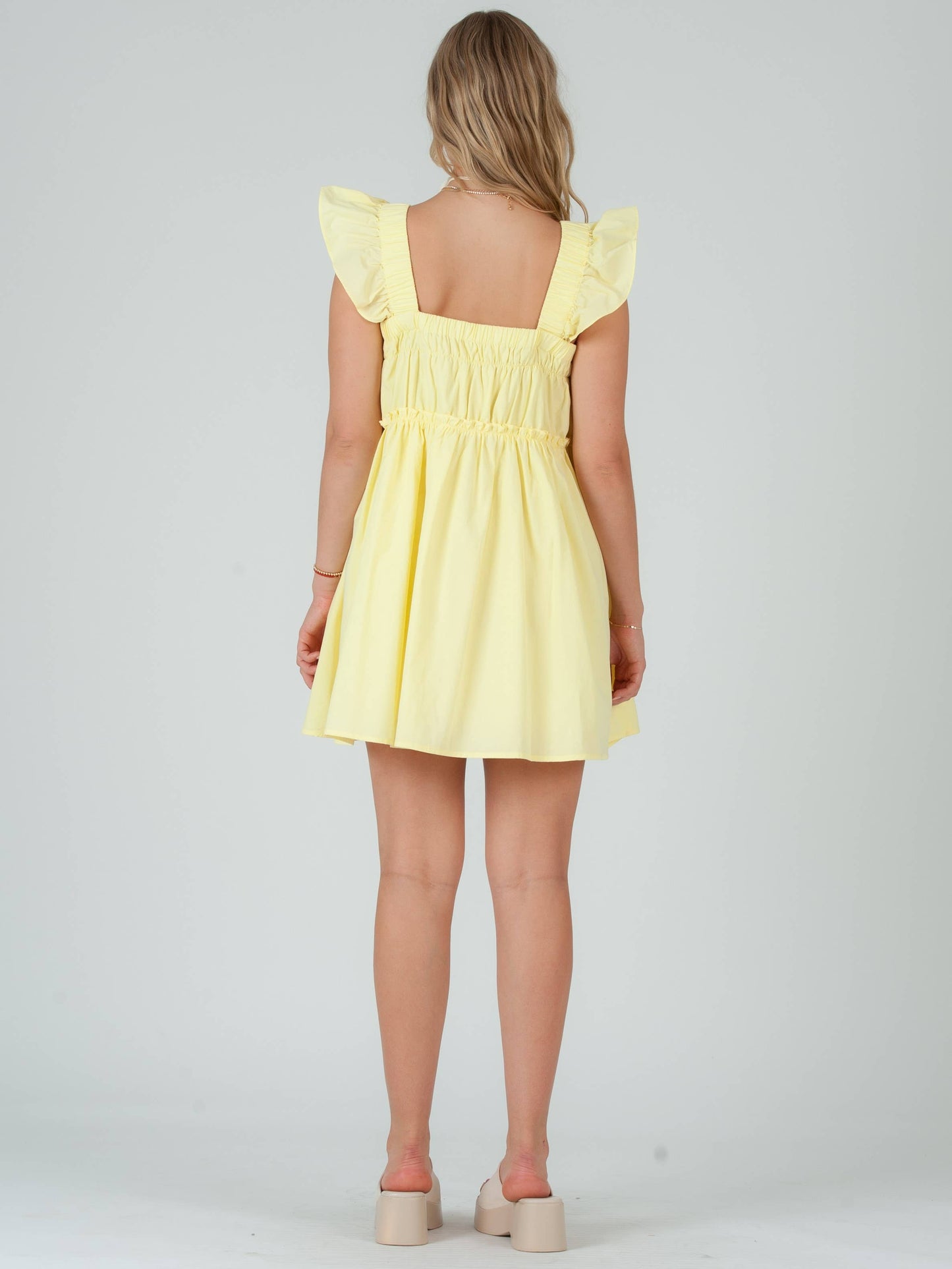 Celeste Flutter Shoulder Mini Dress - Yellow *2 LEFT*