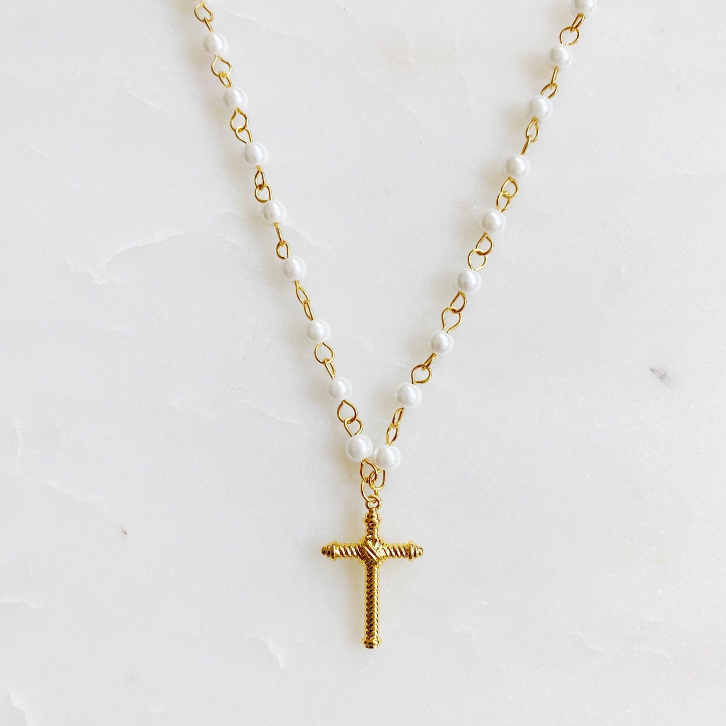 Cabled Cross Pendant Necklace - White/Gold