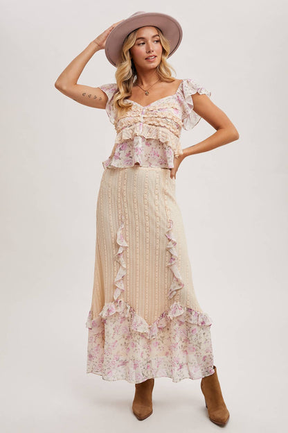 Penelope Floral Lace Skirt - Pink/Cream