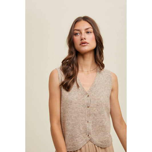 Blair Button Up Sweater Vest - Taupe