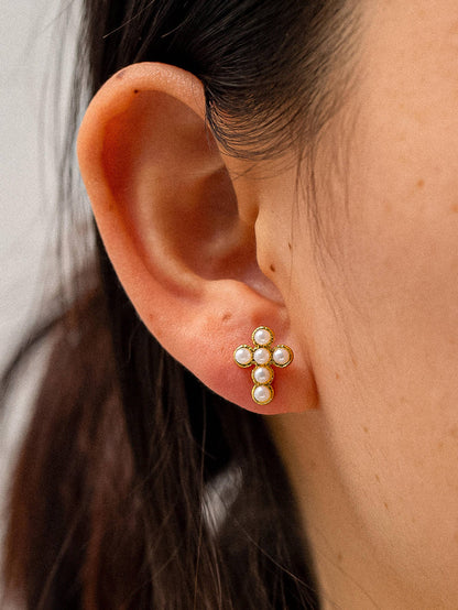 Pearl Cross Stud Earrings