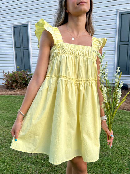 Celeste Flutter Shoulder Mini Dress - Yellow *2 LEFT*