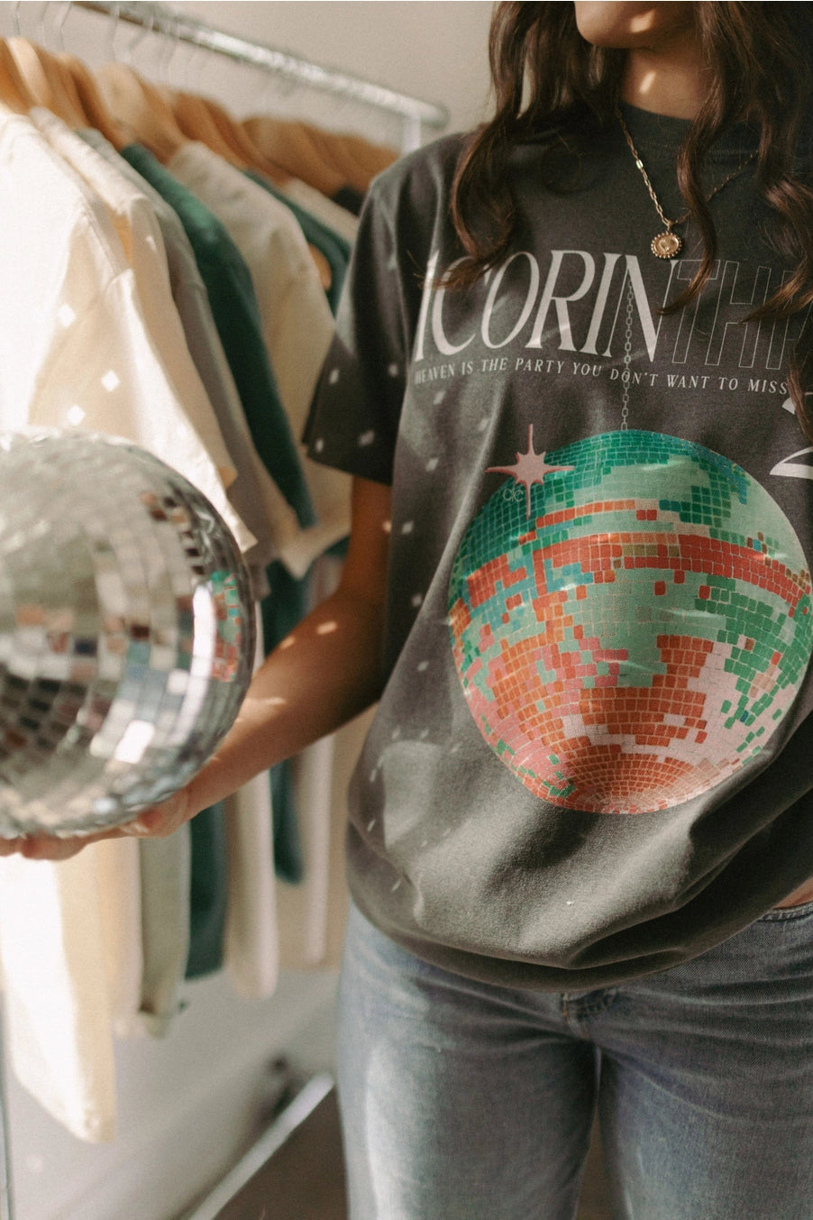 'Disco Ball' Christian Graphic Tee - Gray/Multi