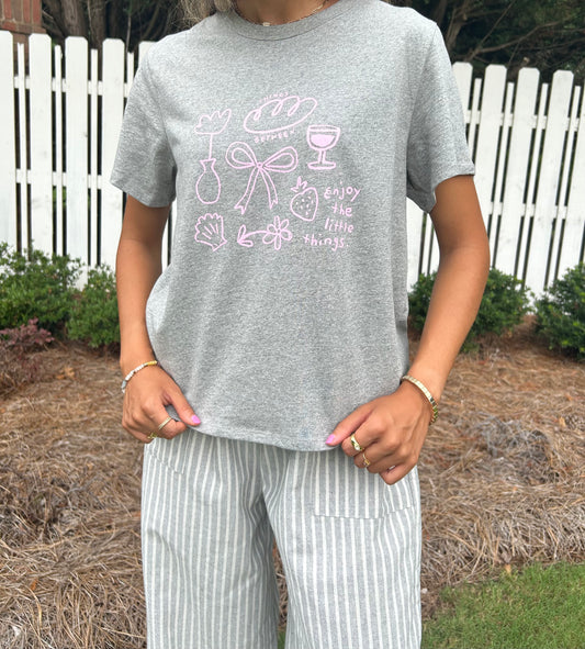 Enjoy the Little Things Baby Tee - Pink/Gray