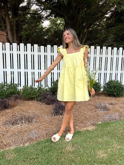 Celeste Flutter Shoulder Mini Dress - Yellow *2 LEFT*