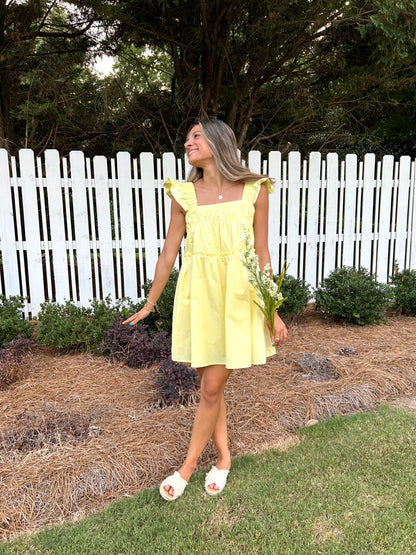 Celeste Flutter Shoulder Mini Dress - Yellow *2 LEFT*