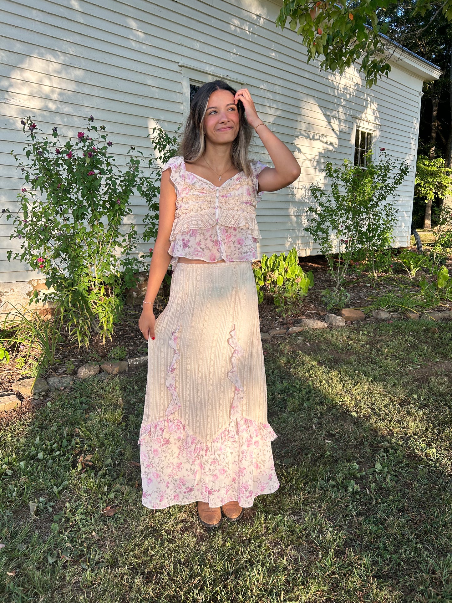 Penelope Floral Lace Top - Pink/Cream *LAST ONE*