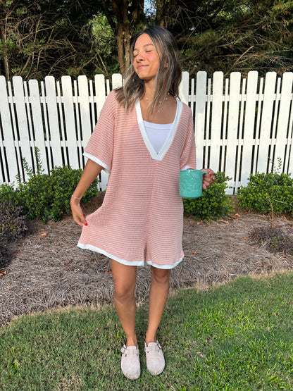 Camryn Waffle Knit Romper - Peach *3 LEFT*