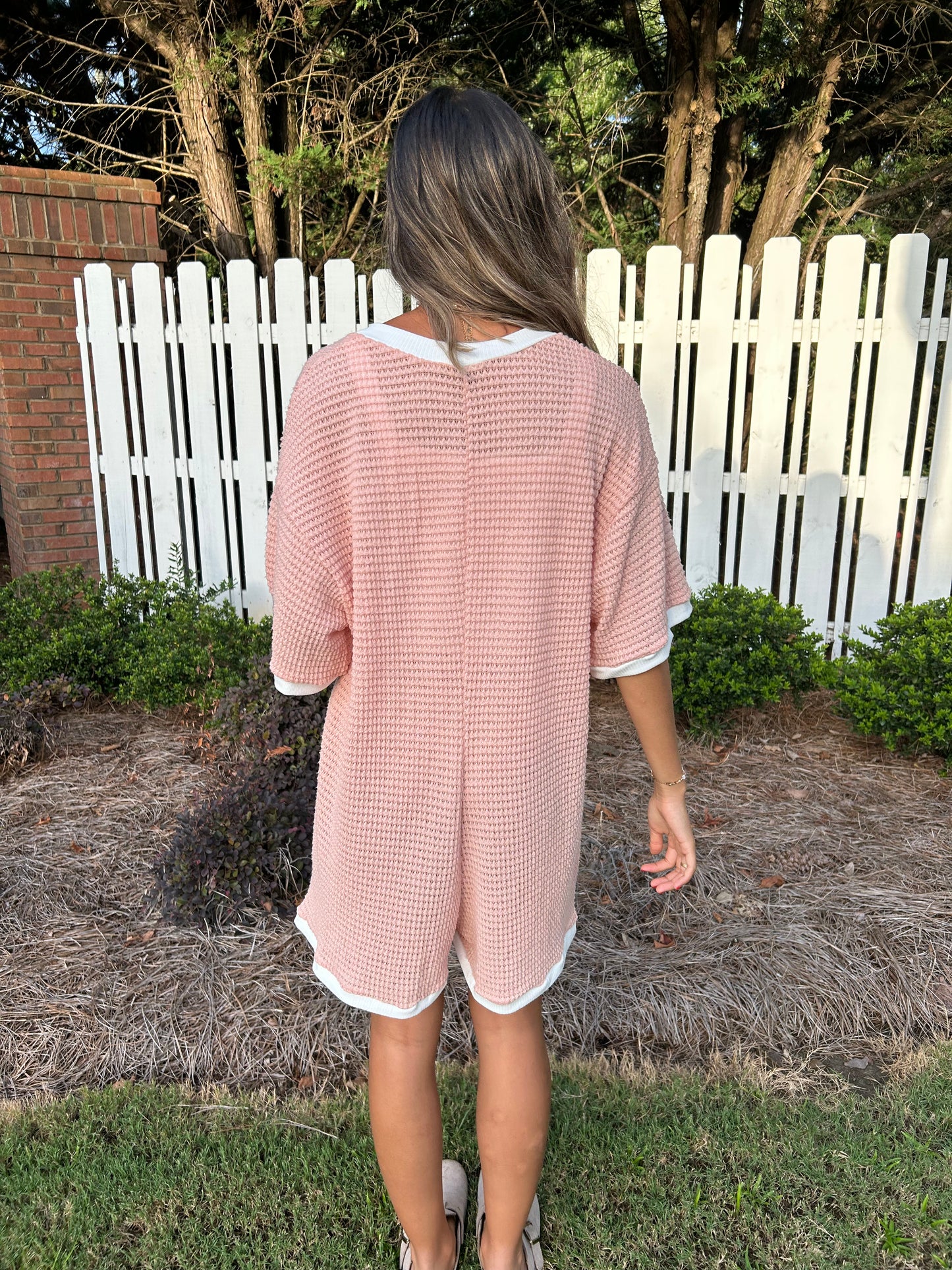 Camryn Waffle Knit Romper - Peach *3 LEFT*