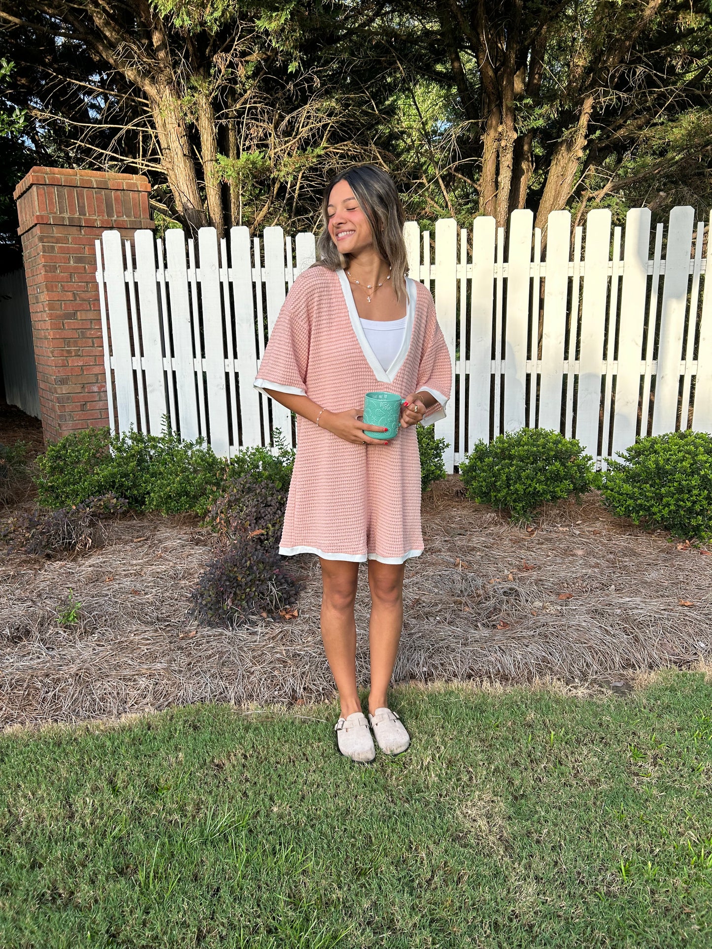 Camryn Waffle Knit Romper - Peach *3 LEFT*