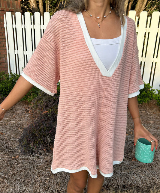 Camryn Waffle Knit Romper - Peach