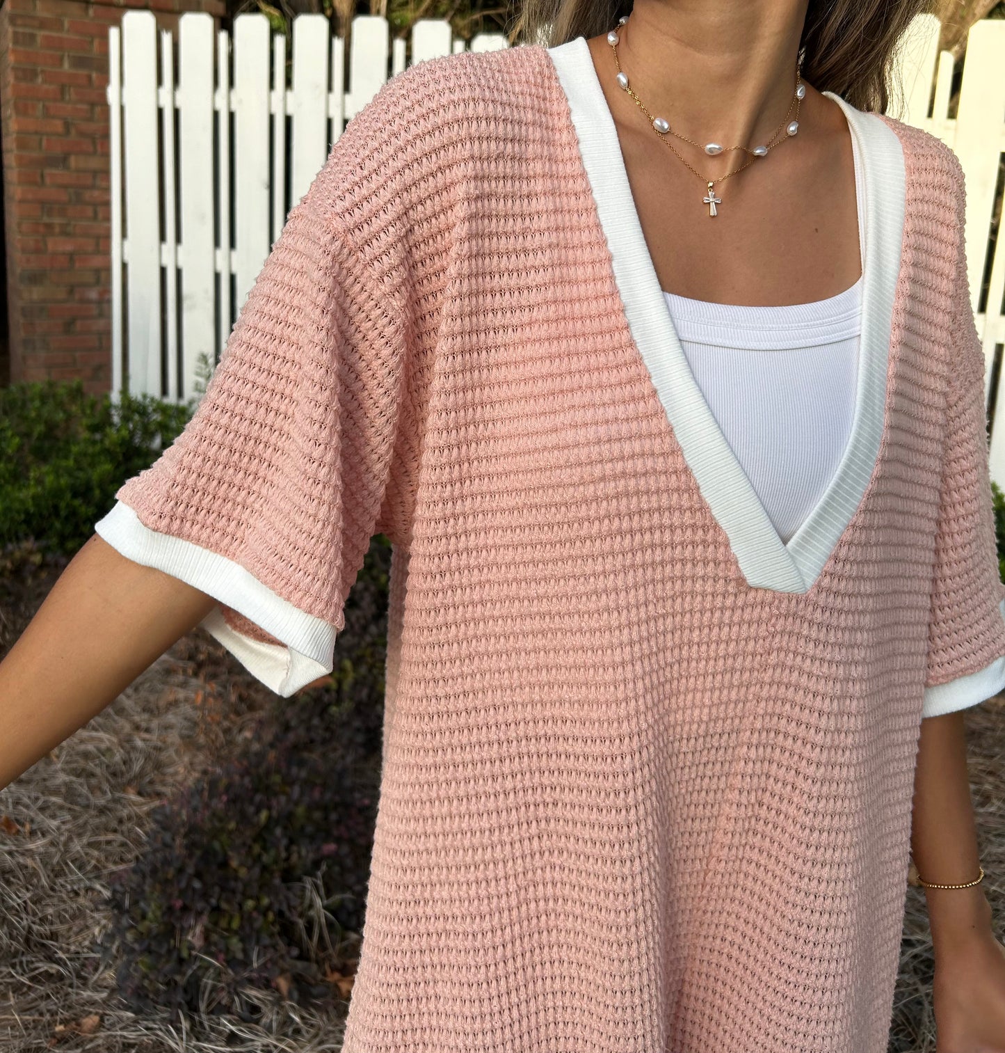 Camryn Waffle Knit Romper - Peach *3 LEFT*