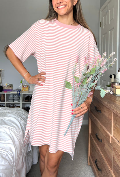 Sonny Striped T-Shirt Dress - Pink/White *LAST ONE*