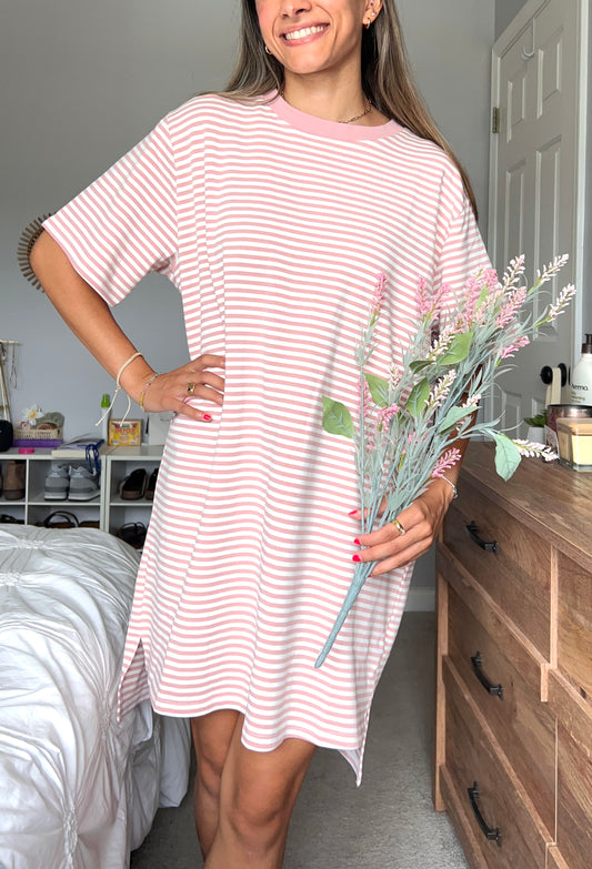 Sonny Striped T-Shirt Dress - Pink/White *LAST ONE*