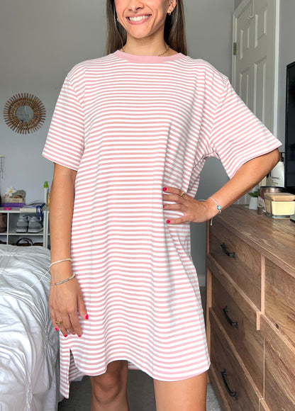 Sonny Striped T-Shirt Dress - Pink/White *LAST ONE*