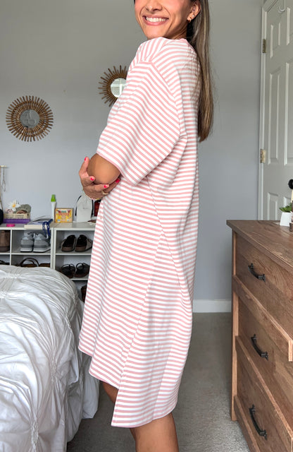 Sonny Striped T-Shirt Dress - Pink/White *LAST ONE*