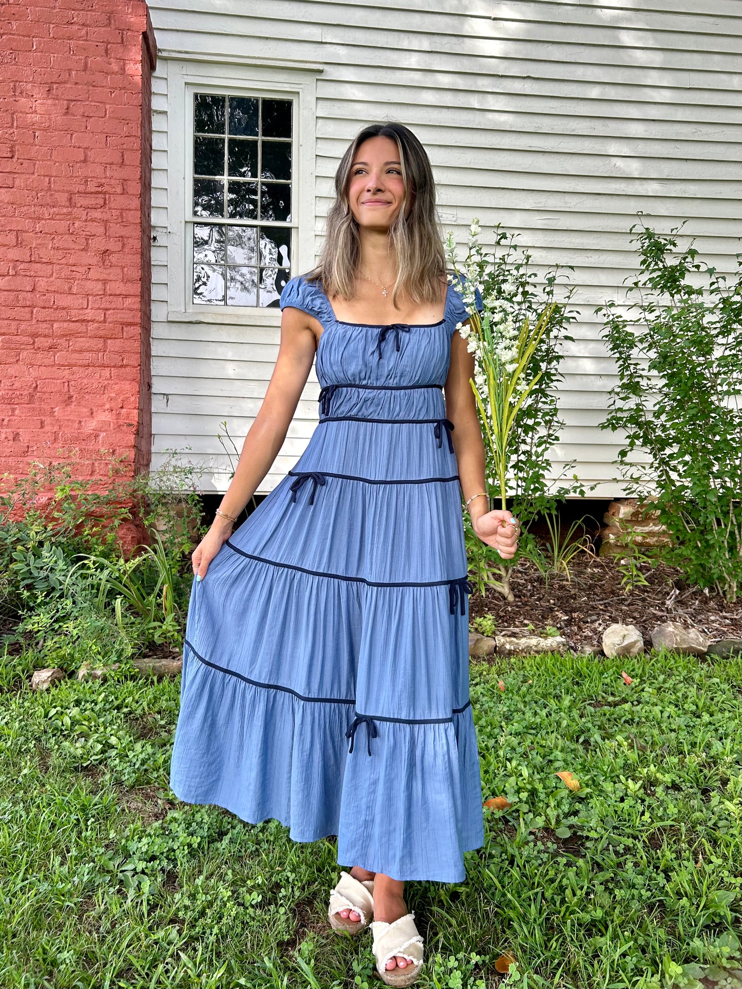 Blue Bows Midi Dress - Blue/Navy