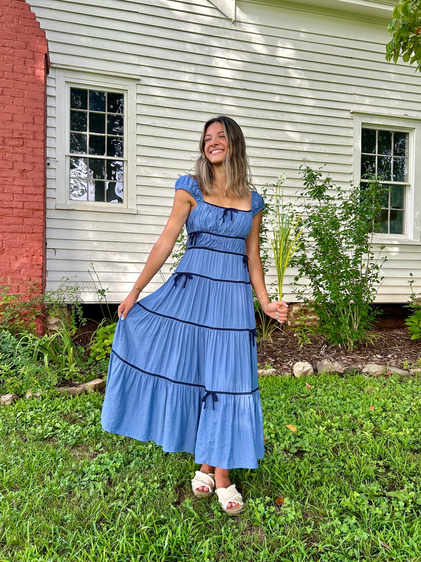 Blue Bows Midi Dress - Blue/Navy