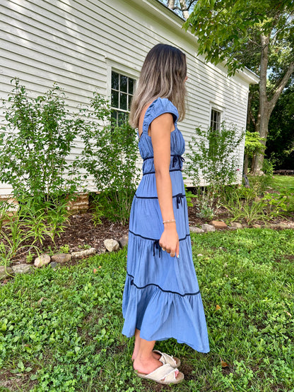 Blue Bows Midi Dress - Blue/Navy