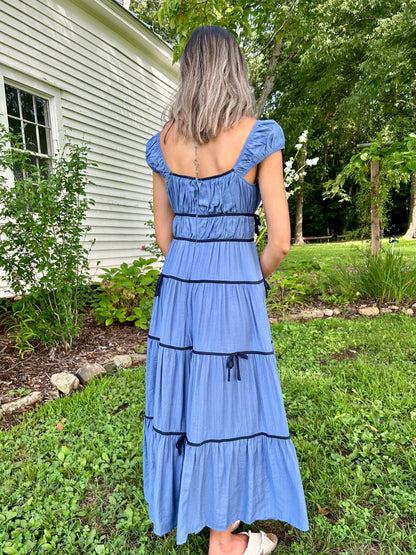 Blue Bows Midi Dress - Blue/Navy