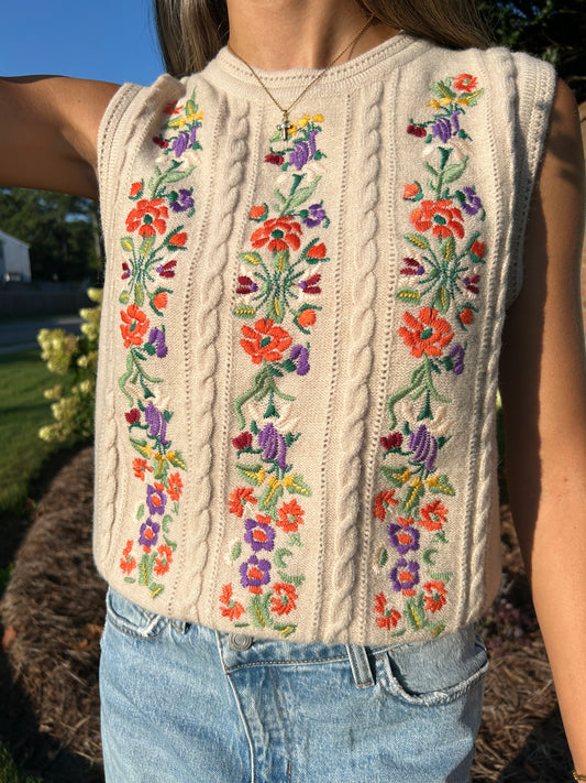 Serena Embroidered Sweater Vest - Oatmeal/Multi *LAST ONE*