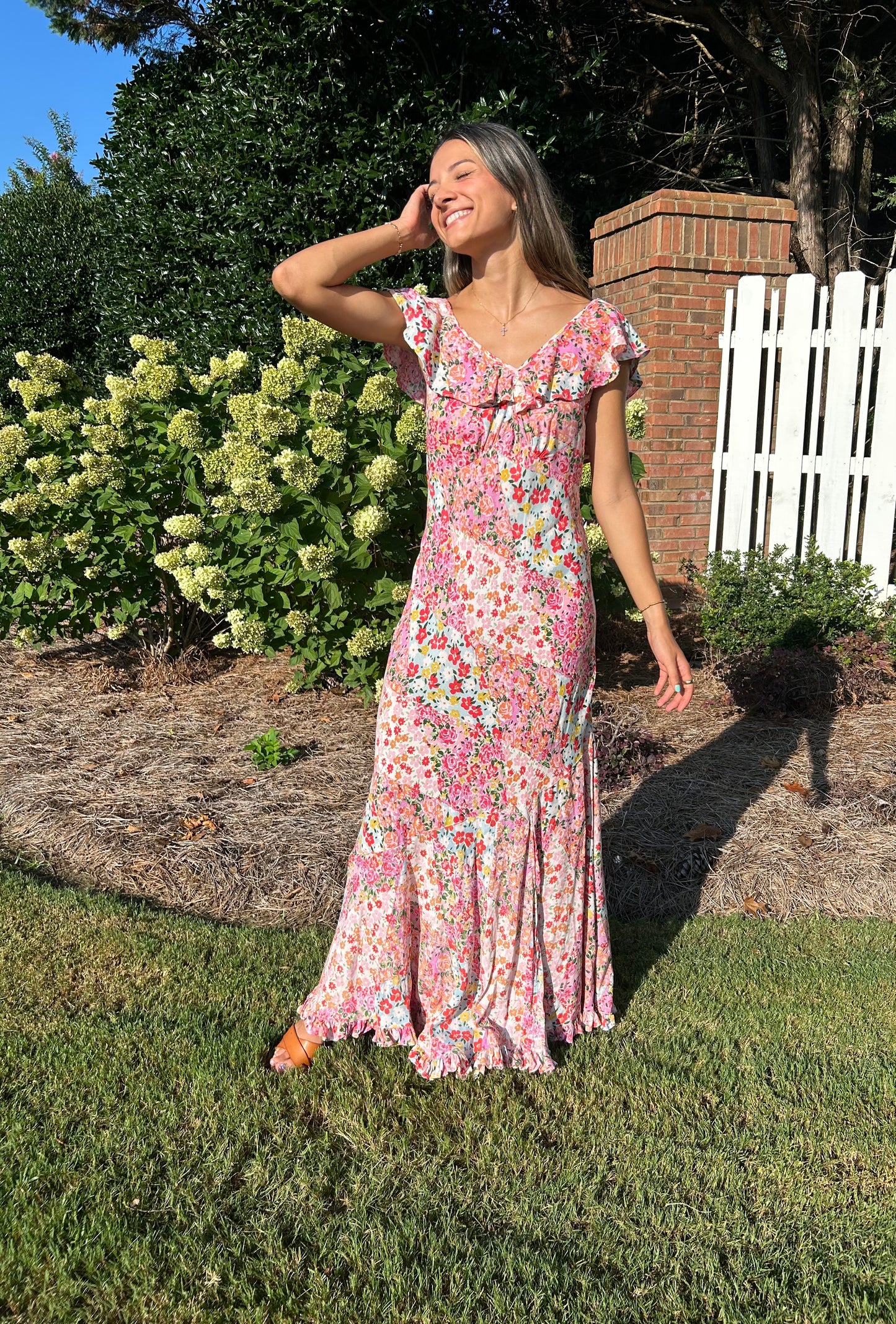 Eden Floral V-Neck Maxi Dress - Pink/Multi