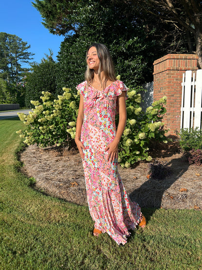 Eden Floral V-Neck Maxi Dress - Pink/Multi