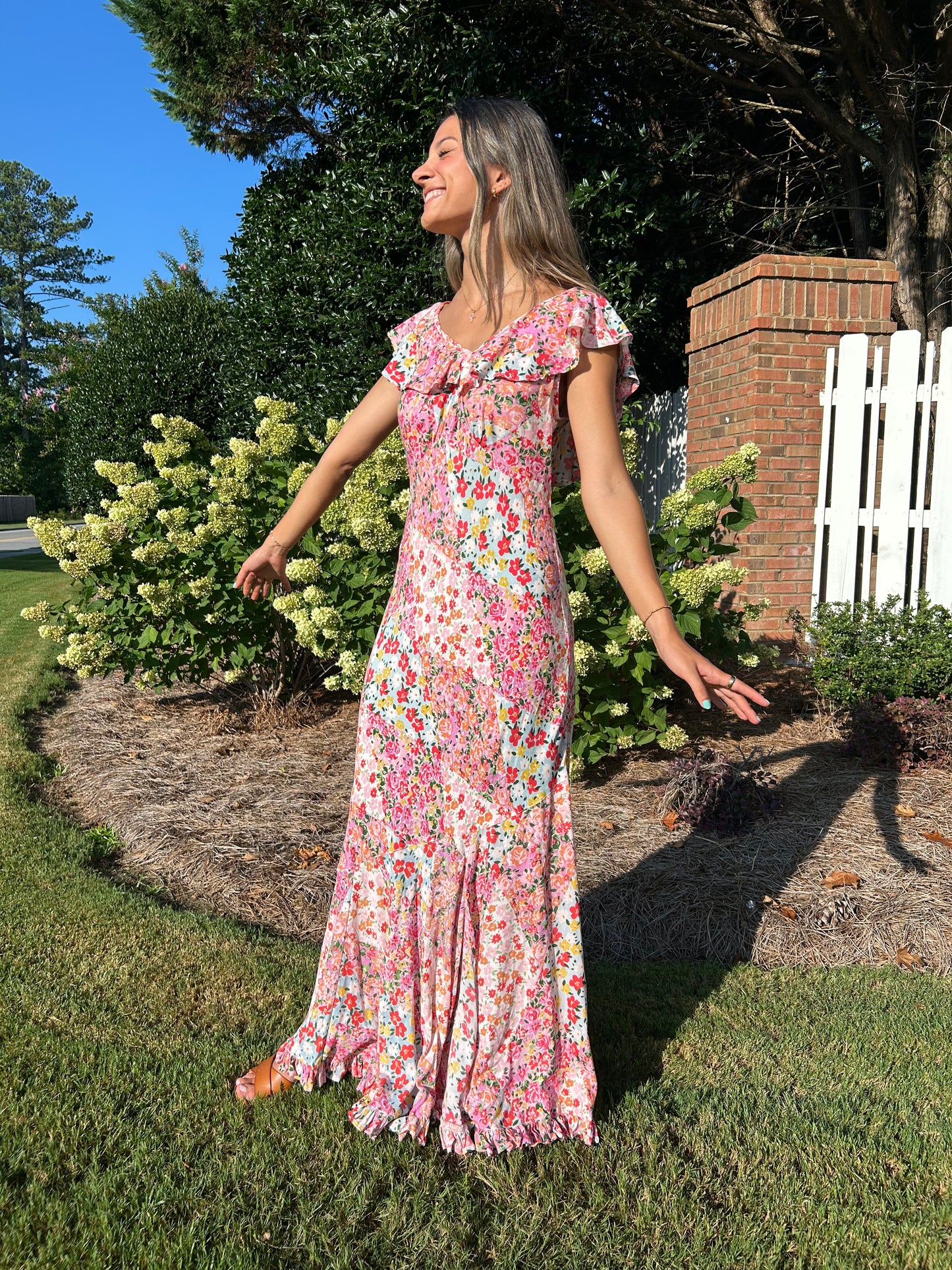 Eden Floral V-Neck Maxi Dress - Pink/Multi