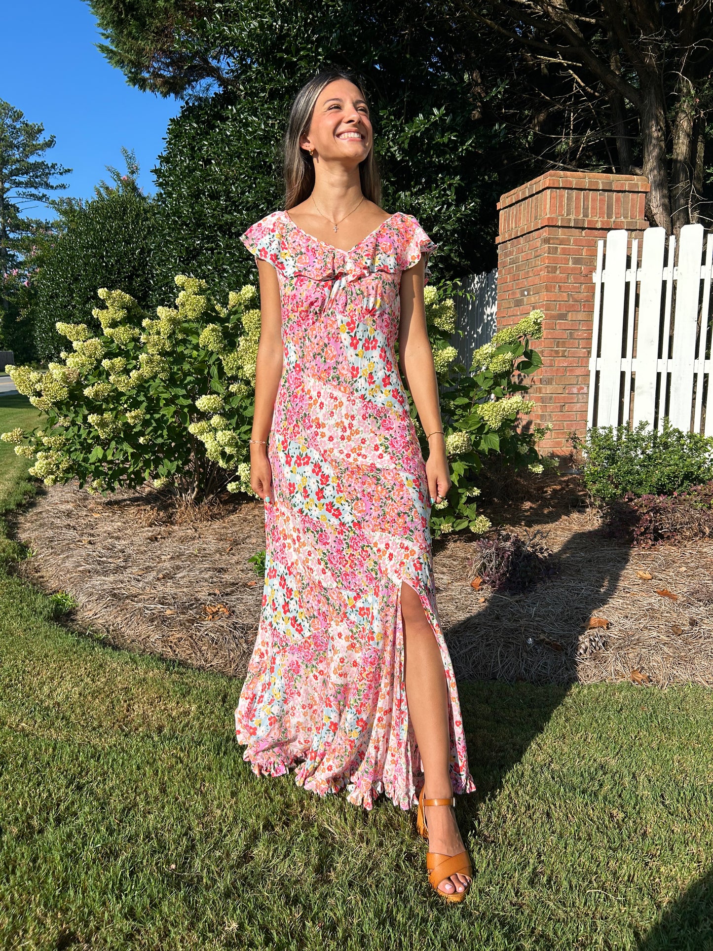 Eden Floral V-Neck Maxi Dress - Pink/Multi