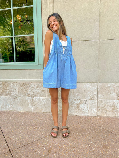 Harper Denim Romper - Blue *2 LEFT*