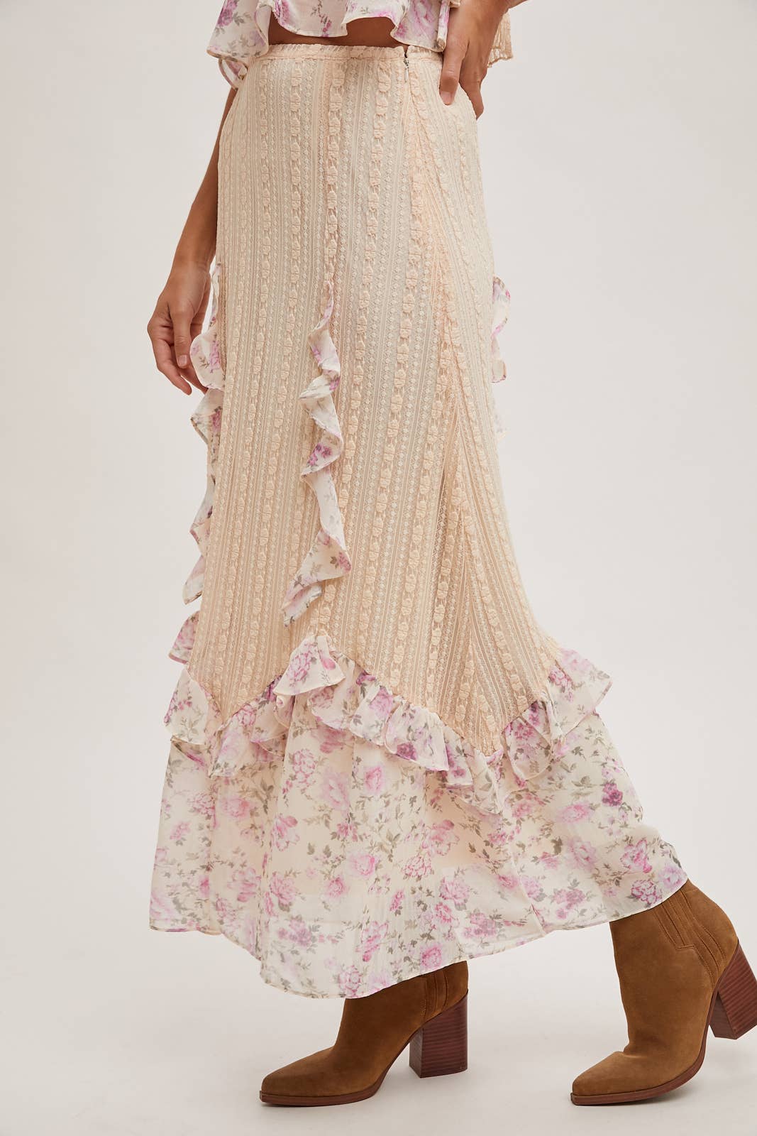 Penelope Floral Lace Skirt - Pink/Cream