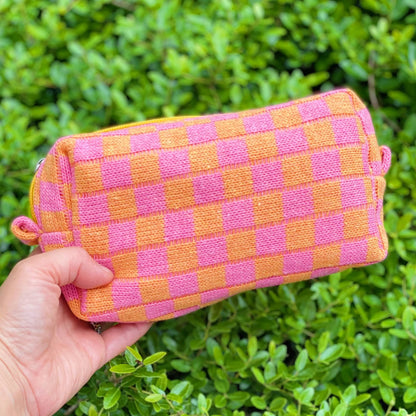 Checkered Knit Cosmetic Bag