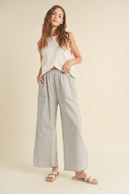 Striped Linen Pants with Raw Edge - Blue/White *LAST ONE*