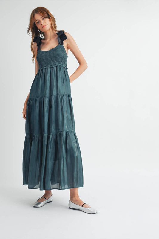 Aurora Satin Maxi Dress - Teal/Black