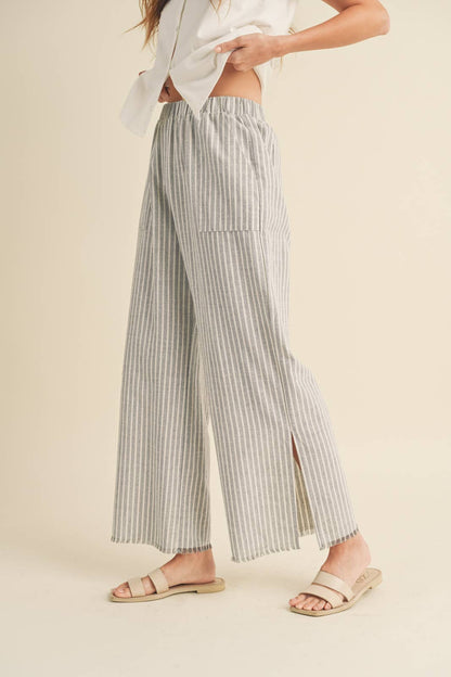 Striped Linen Pants with Raw Edge - Blue/White *LAST ONE*